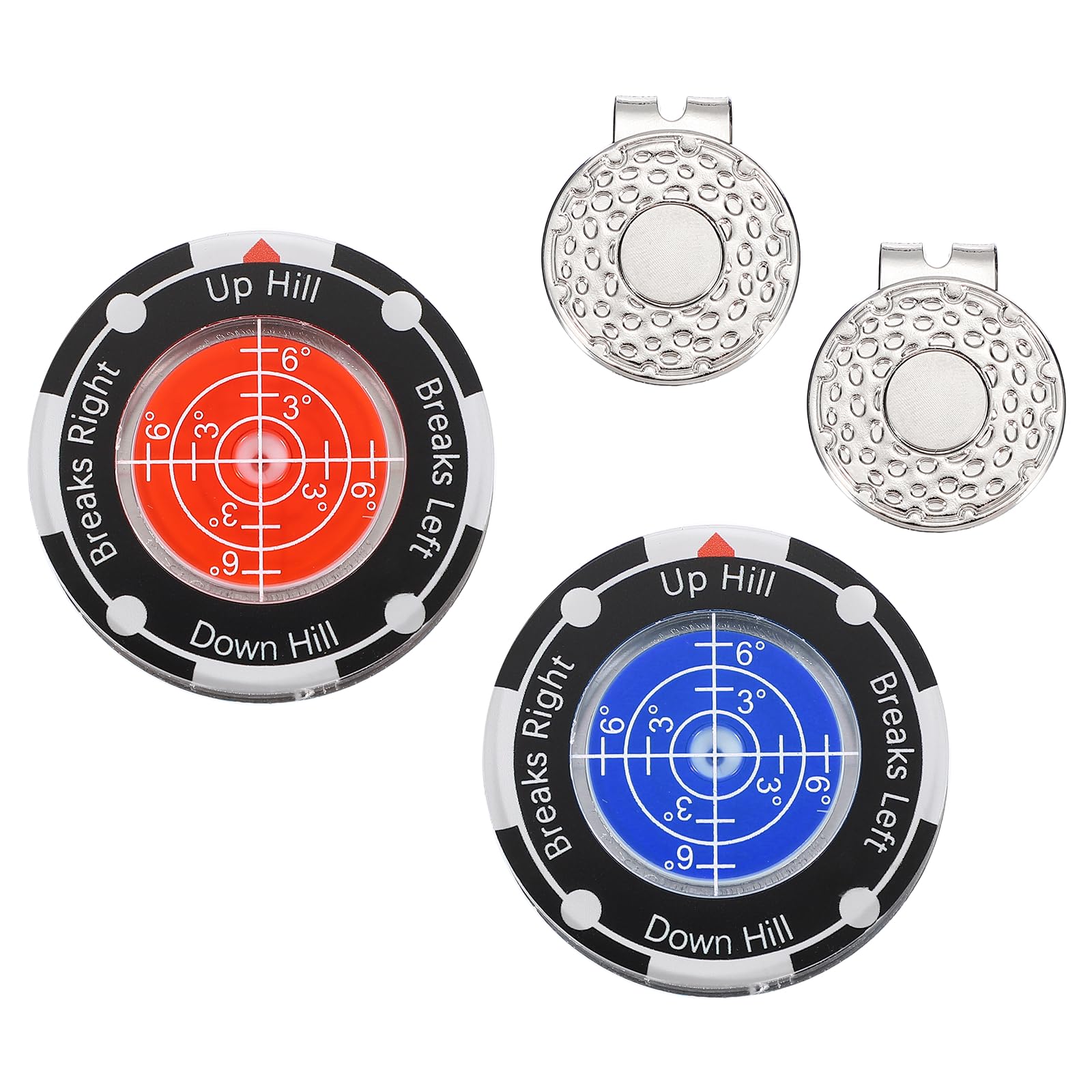 YELARXI 2Pcs Golf Green Reader, Golf Ball Marker with High Precision Green Reading Aid Bubble and Magnetic Cap Clip - Fitting for (Training/Accessories/Gift/Men & Women), Red, Dark Blue