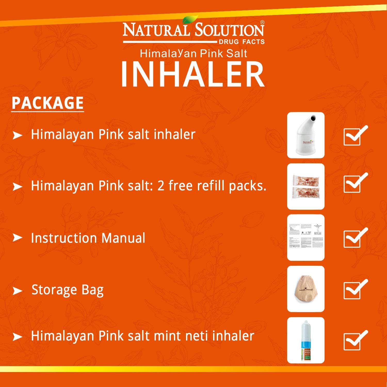 Natural Solution Organic Personal Care Travel Gift Set 2 Items | Nasal Inhaler and Ceramic Salt Inhaler, 6 Piece Set