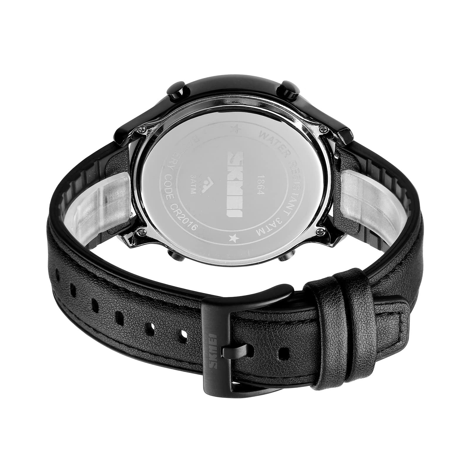 Reloj digital de cuero para hombre, pantalla grande simple, cuenta regresiva alarma, cronómetro, retroiluminación LED, relojes multifunción para negocios, Negro, Casual