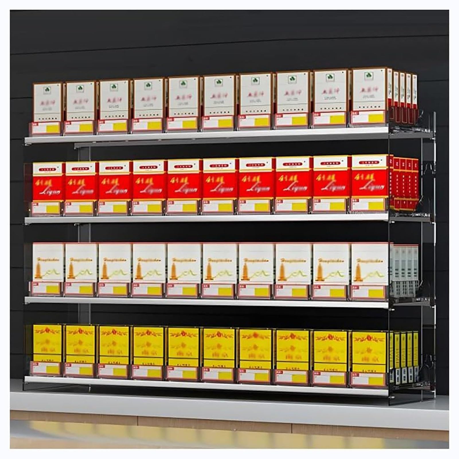Étagère de présentation de cigarettes avec distributeur automatique pour vitrine murale