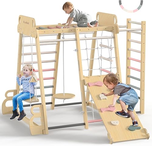 Zona de juegos interior mejorada, 9 en 1, juguetes de escalada para niños, estilo Montessori Filosofía Waldorf, juego de escalador de madera con