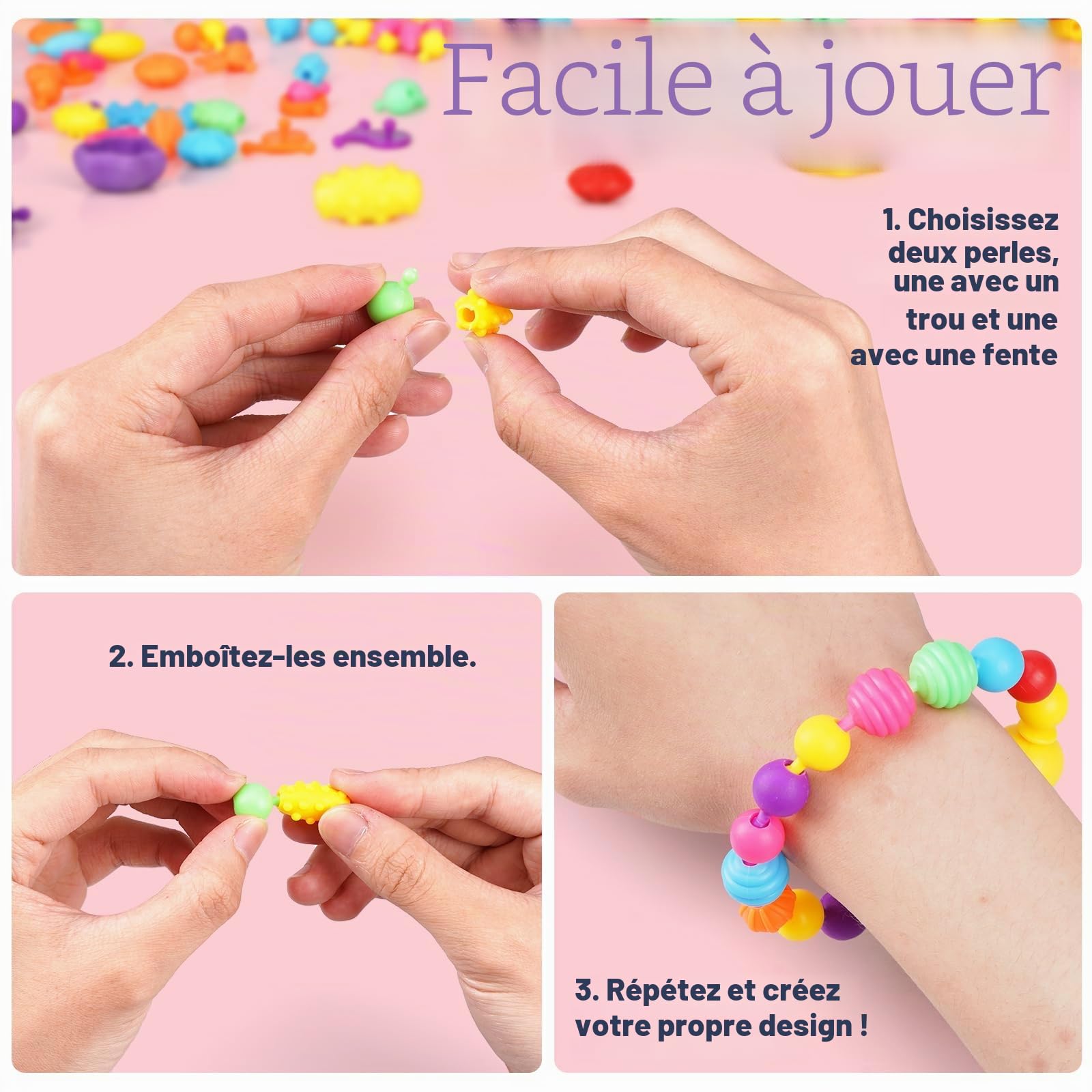 Kit de Fabrication de Bijoux pour Enfants - Perles pour Bracelet, Billes, Loisirs Créatifs - Jouets pour Filles de 3 à 7 Ans