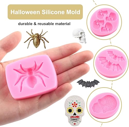 Miniatura 4 de Zixiang Molde de silicona para Halloween, molde de silicona para tartas, cupcakes, chocolate, fantasma, esqueleto, mano, murciélago, caramelo, para