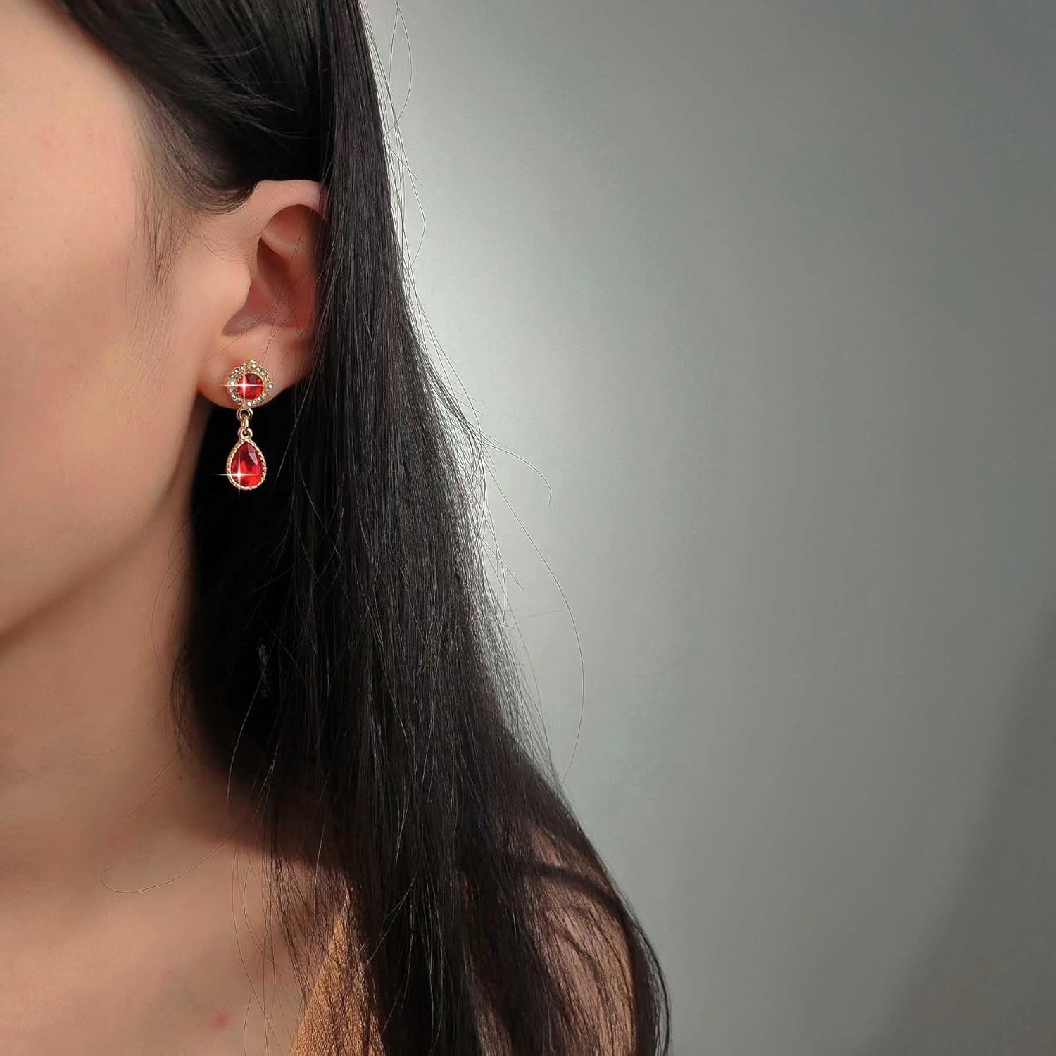 Bohemian Ruby Teardrop Earrings Gold Ruby Crystal Dangle Earrings Red Cz Oval Drop Earrings Retro Rhinestone Pearl Stud Earrings Jewelry for Women - Image 2