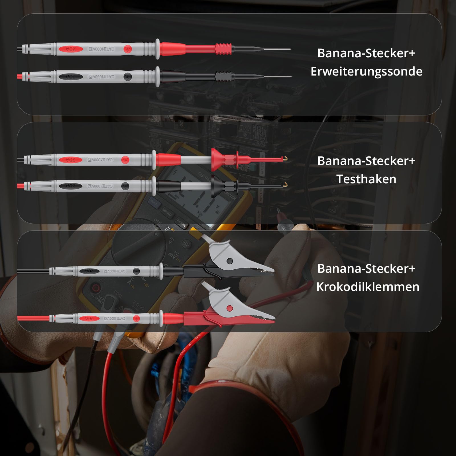 BINTA Multimeter Messleitungen Set 25-in-1 Elektro-Multimeter-Testkabel mit Krokodilklemmen, Testsonde, Federgreifer, Bananenstecker für Spannungskreistester