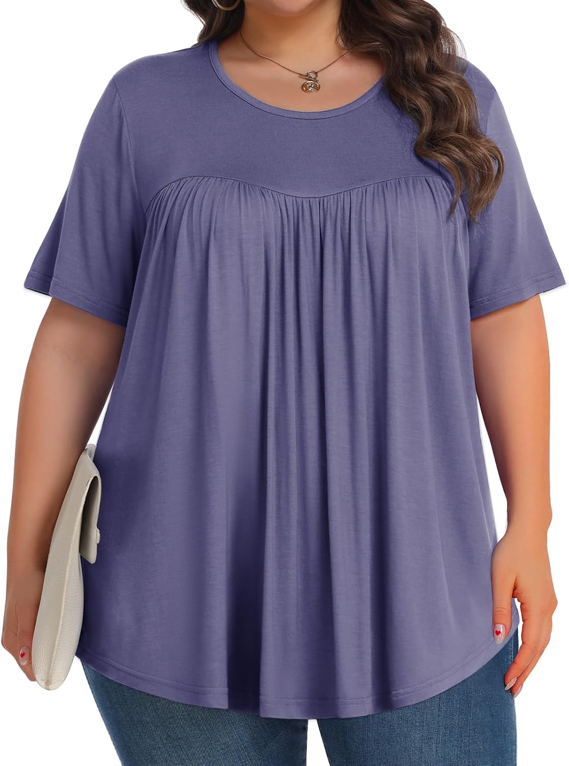 Womens Plus Size Tops Tunic Short Sleeve Crew Neck Shirts Casual Soft Blouse 1X-5X - Image 3