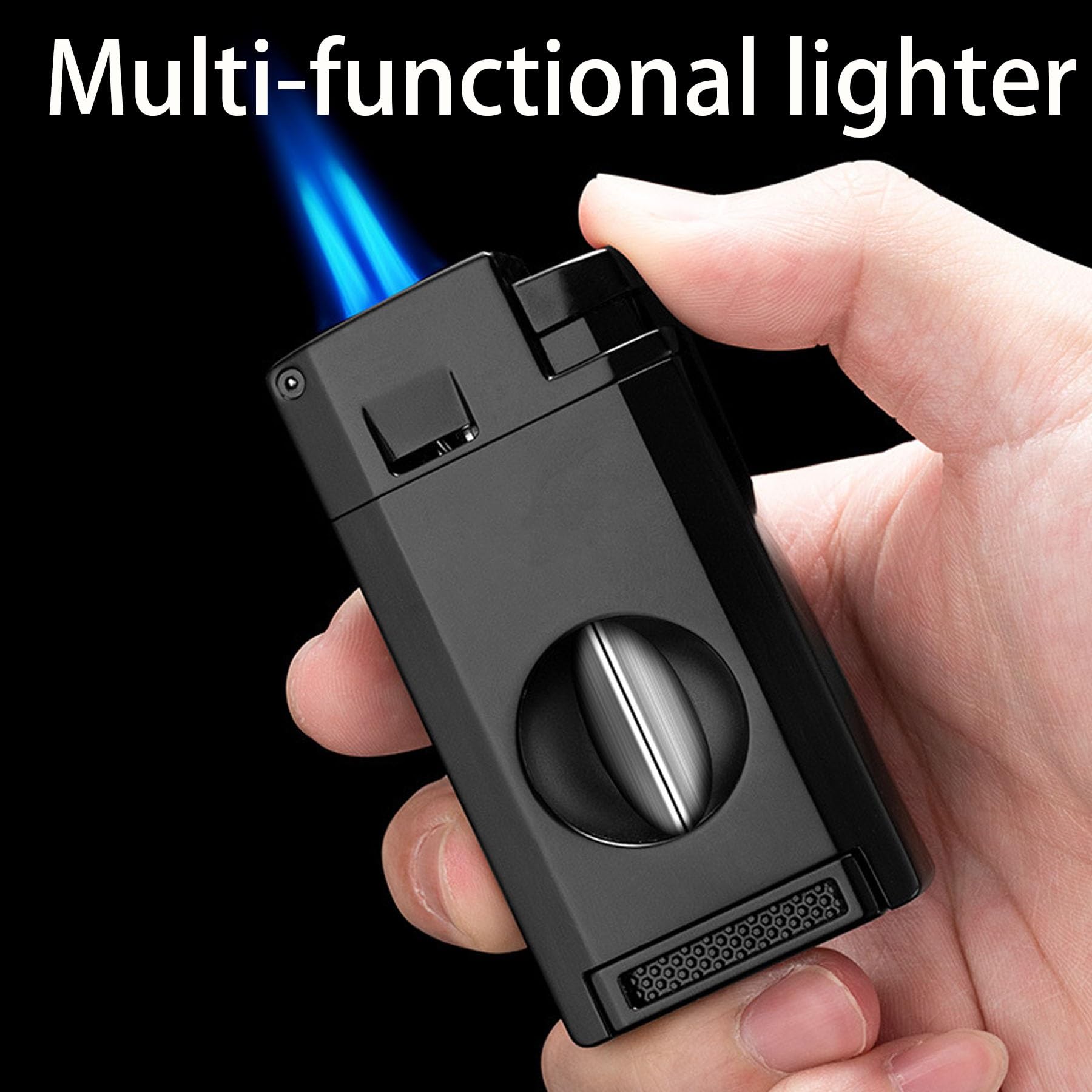 Encendedor de antorcha de butano, recargable, resistente al viento, doble llama con perforador, ideal para barbacoas, camping y manualidades, perfecto para hombres y entusiastas del bricolaje
