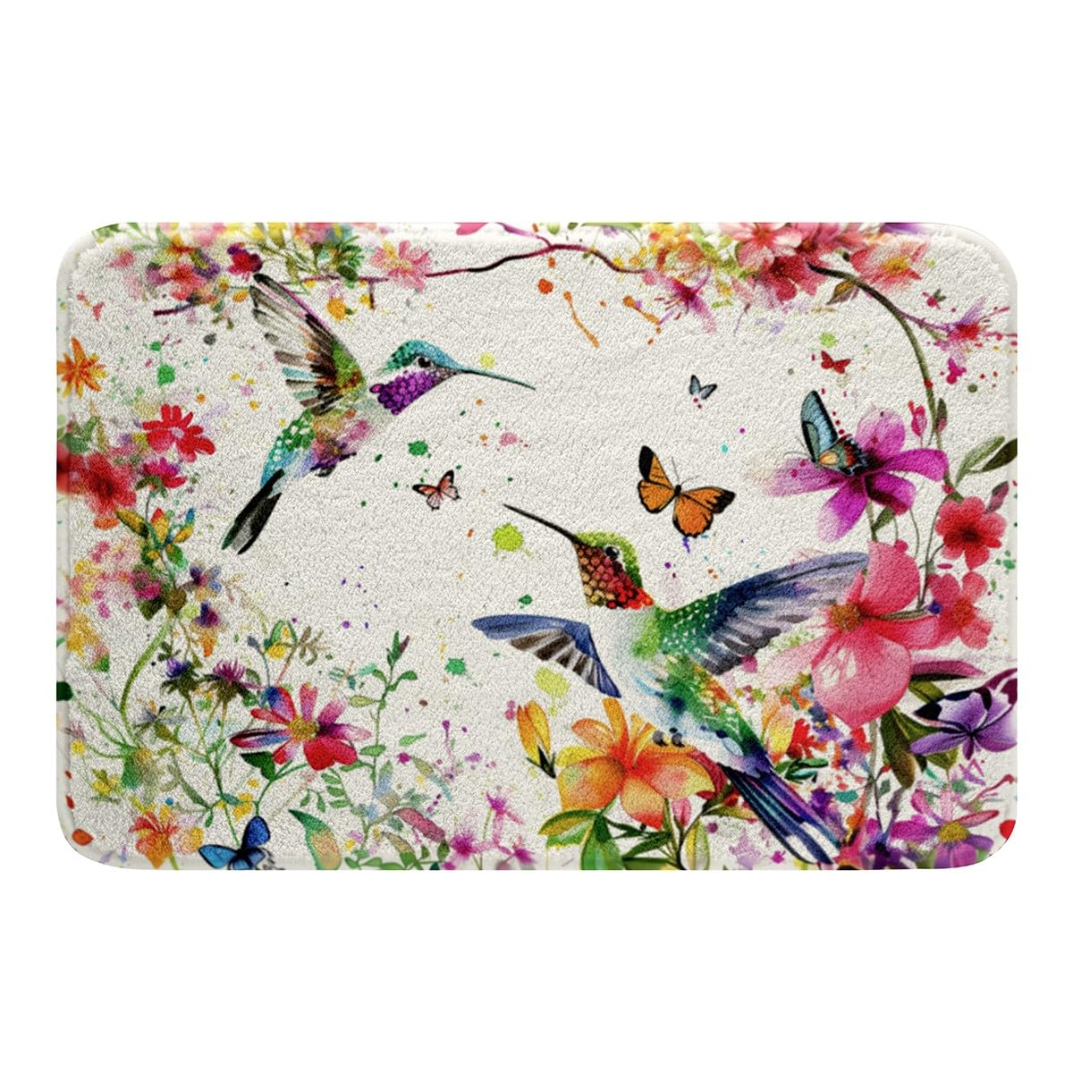 Feelyou 16"x24" Kids Floral Butterfly Bath Mat for Boys Girls Teens Garden Flower Tropical Birds Bathroom Accossories