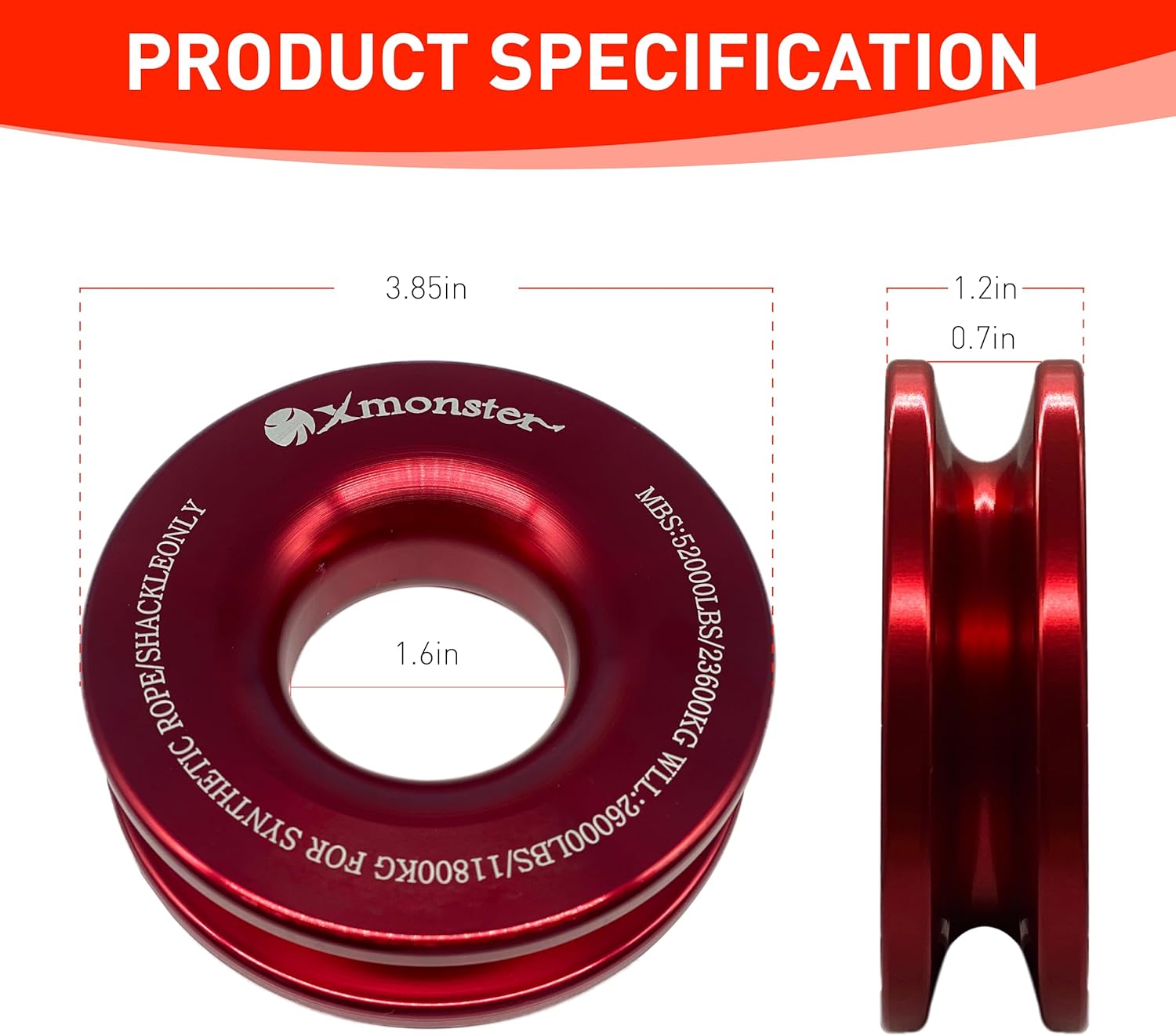 Soft Synthetic Road Recovery Rope Tow Shackles for Sailing SUV Off Road Towing ATV Recovery (2PCS 1/2in x 22in - 68,200LBS Shackles + 1 Snatch Pulley Ring)