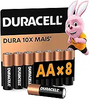 Duracell Pilhas Alcalinas AA Pequena Pack 8 Unidades – Dura até 10x Mais – Ideal para Controles Remotos Brinquedos e Lanternas