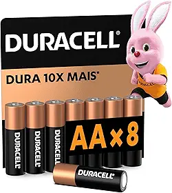 Duracell Pilhas Alcalinas AA Pequena Pack 8 Unidades – Dura até 10x Mais – Ideal para Controles Remotos Brinquedos e Lanternas