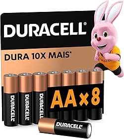 Duracell Pilhas Alcalinas AA Pequena Pack 8 Unidades – Dura até 10x Mais – Ideal para Controles Remotos Brinquedos e Lanternas