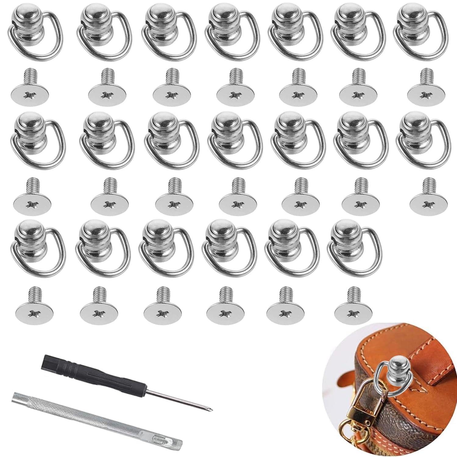 Rxkfigx Silver 20 Pcs Studs Rivets D Ring Nail Chicago Metal Stud D Ring Stud Screw Rivets Leather Craft Rivets Button Rivets Gold Brass Nail Rivet Stud Screw With For Leather Craft Perfume Bell Gold 20X11mm