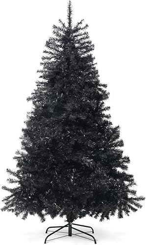 CAPHAUS Árbol de Navidad artificial negro, 4.5 pies con soporte plegable, prebisagras, 398 puntas de rama completa de alta calidad, árbol de Navidad