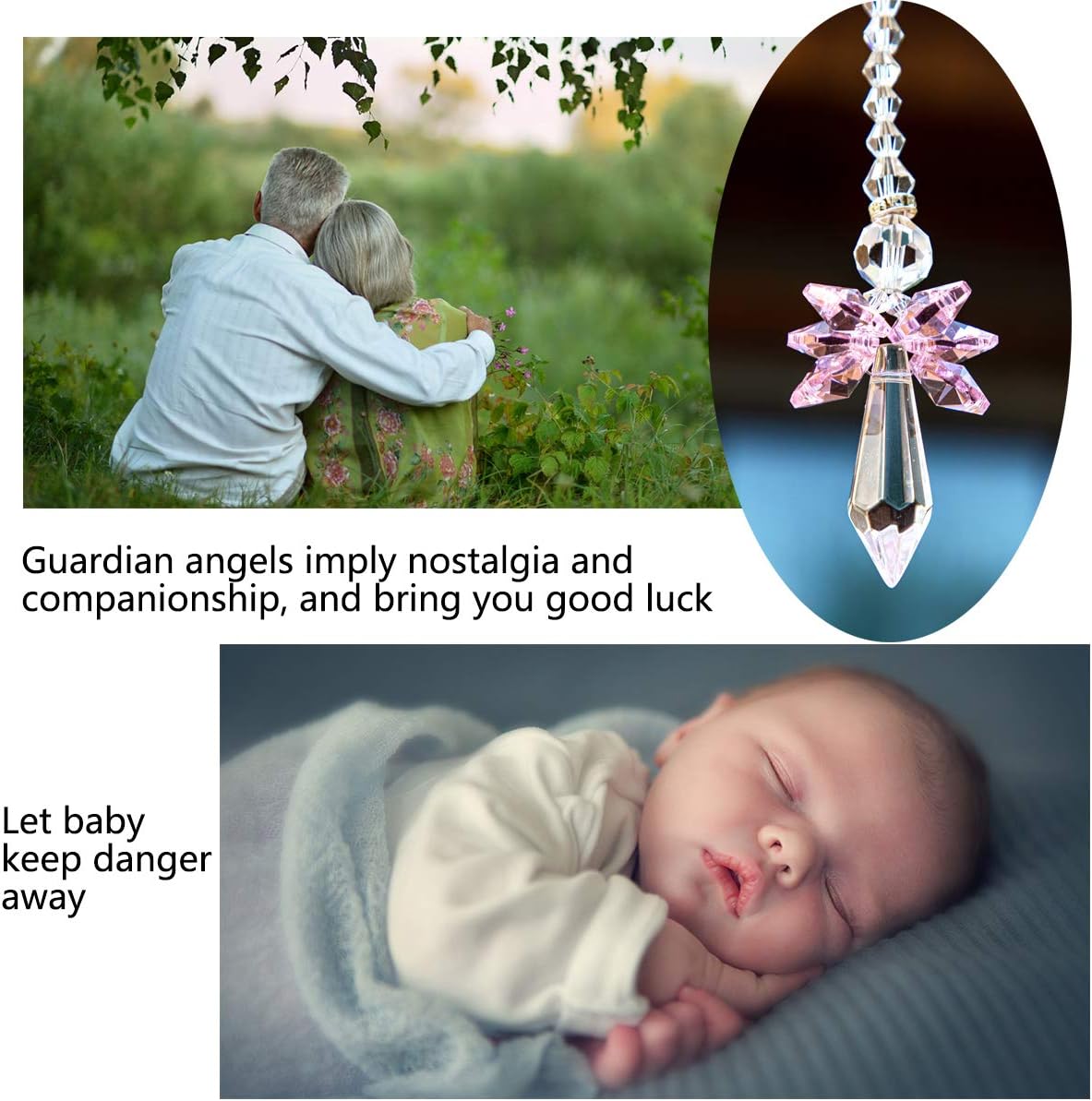 Rainbow Guardian Angel Crystal Suncatcher for Home/Car Decoration & Porch Decor & Hangings Crystal Glass Ornament for Valentines Day, Gift for Mom Women (Pink) - Image 4