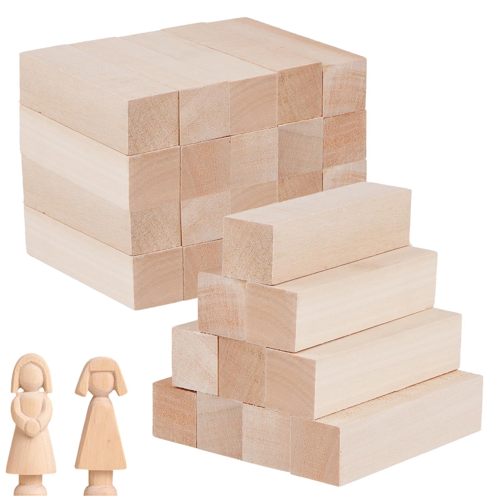 Lot de 30 blocs de sculpture en tilleul, 10 x 2,5 x 2,5 cm, blocs de bois tendre brut pour débutants et professionnels
