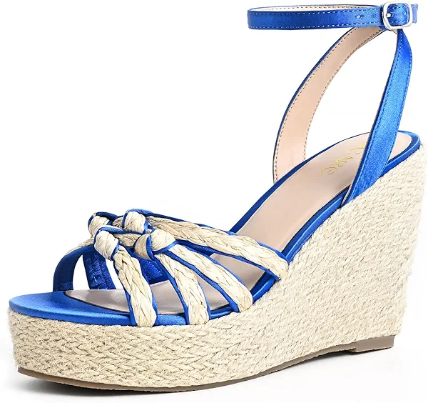 SICARE Open Toe Wedge Sandals for Women Espadrilles Platform Braided Strappy Sandals Comfortable Slip on High Heel Summer Wedges Sandals Dressy Shoes with Adjustable Ankle Strap