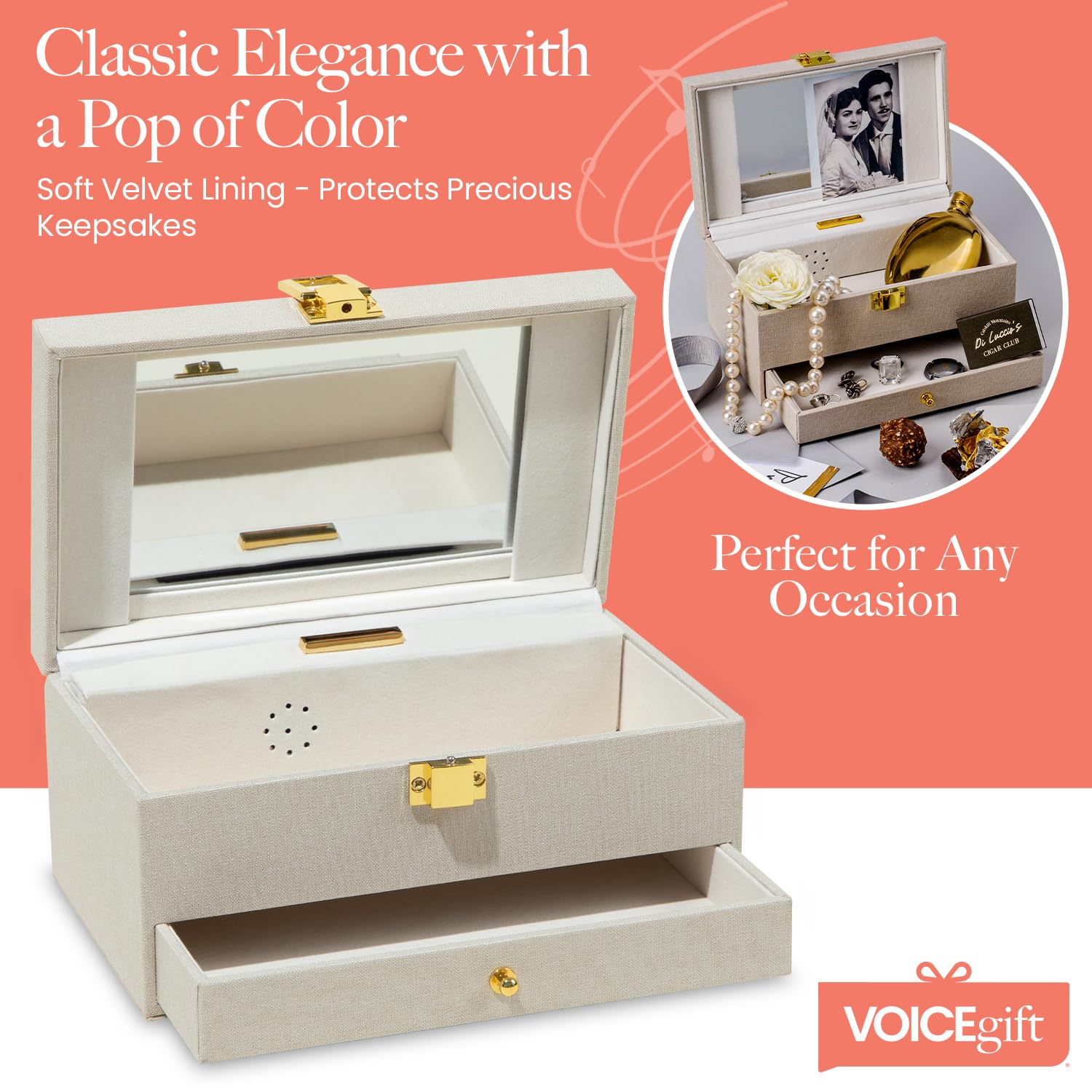VOICEGIFT 60 Seconds Voice Recordable Storage Box for Collections - Audio Recording Storage Place for all Jewelry Items - Natural - Image 4