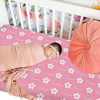 Noverbibi Personalized Crib Bedding Sheets with Baby Name and Icon , Design Your Baby Own Fitted Sheet, Custom Portable Crib Mattress Topper for Baby Boys Girls, Mini Crib Sheet | Name Crib Sheets