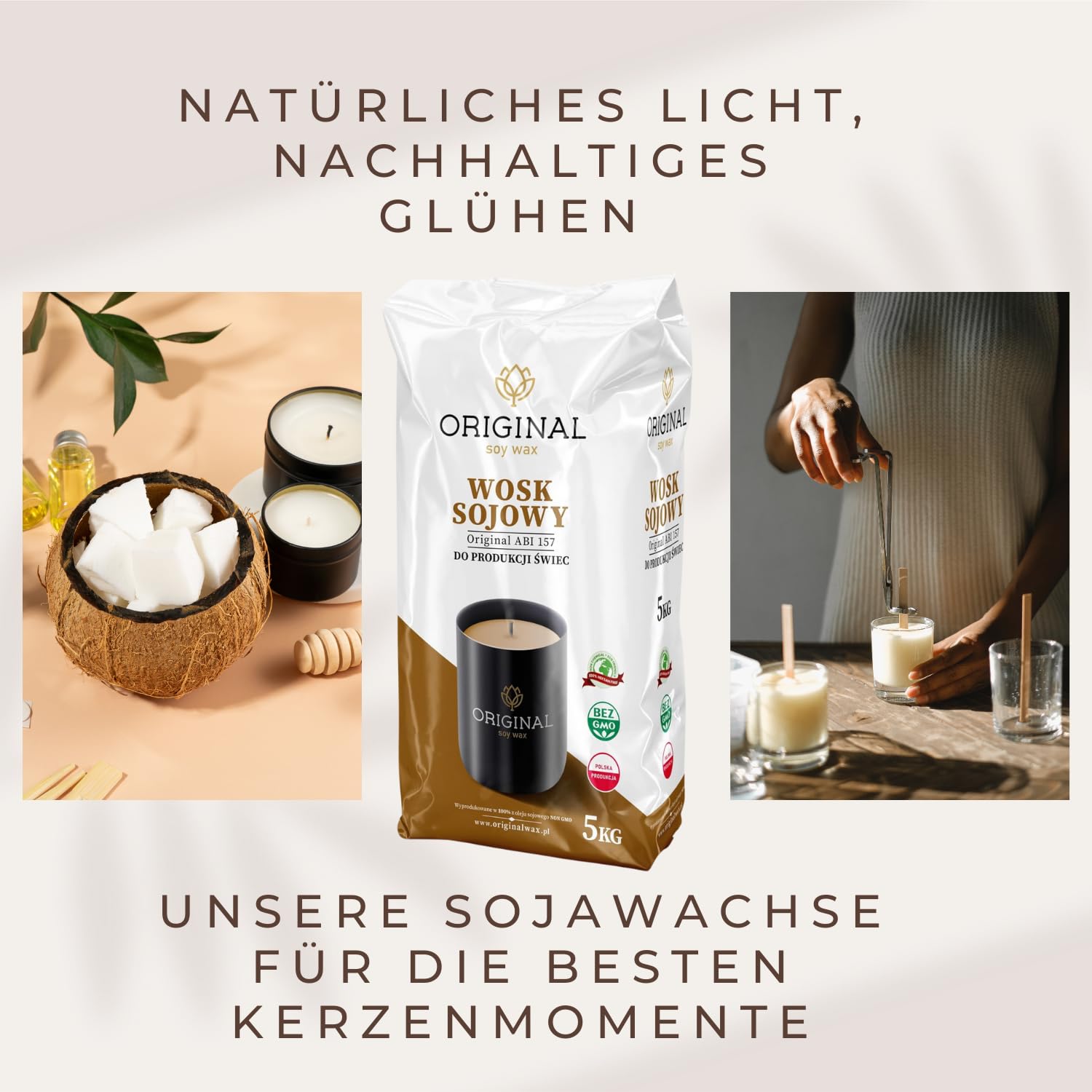 Soja Wachs 5kg, Vegan Sojawachs für Kerzen - Kerzenwachs zum Gießen - Wachsplättchen - Gießkerzen - Duftkerzen - Candle Wax