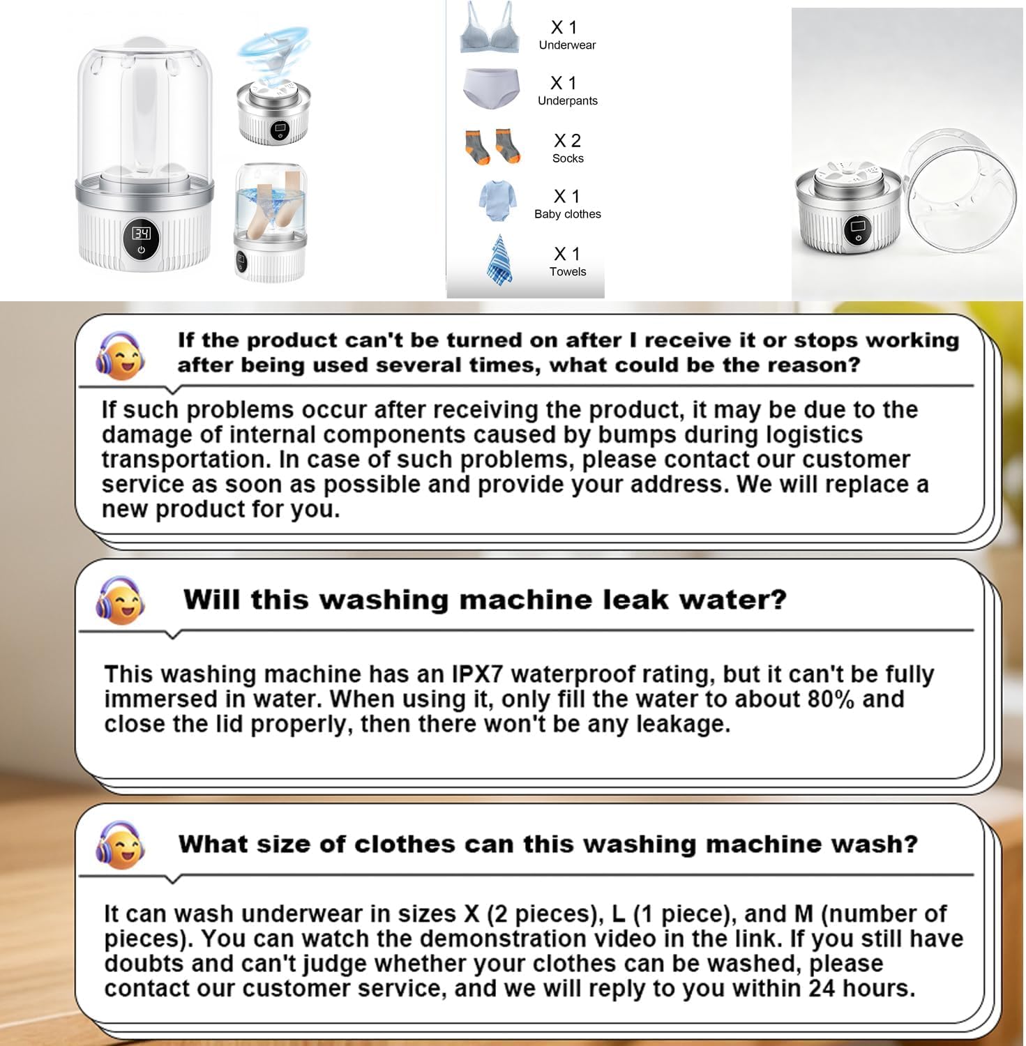 Portable Washing Machine, Underwear Washer, Small Washing Machines, Mini Washing Rechargeable Cordless Washing-Machine, Laundry Cup for Bra, Underwear, Socks (1L capacity) (white)