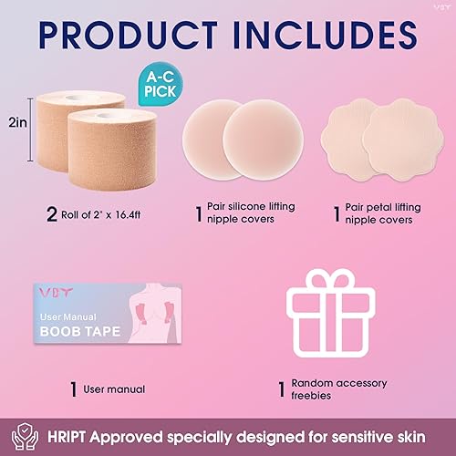 Miniatura 2 de VBT Paquete de 2 cintas adhesivas de levantamiento de senos, cinta corporal para levantamiento de senos con 2 brasieres adhesivos reutilizables de
