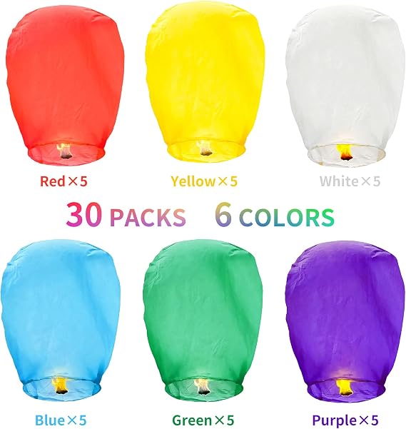 30 PCS Multicolour Chinese Sky Lanterns to Release in Memory