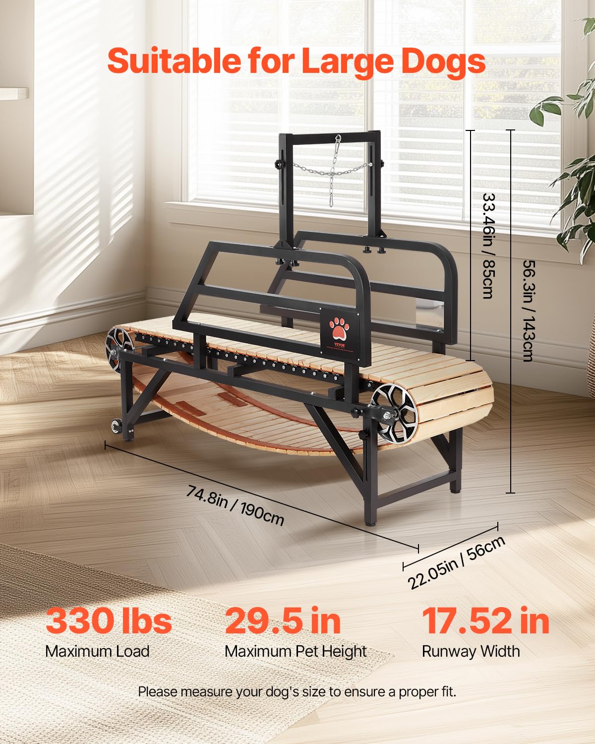 VEVOR Cinta de Correr para Perros Medianos de 175 x 51 x 130 cm Capacidad de Carga de 100 kg Máquina para Correr para Perros con Rampas Ajustables, Equipo de Ejercicio para Perros Medianos, Negro