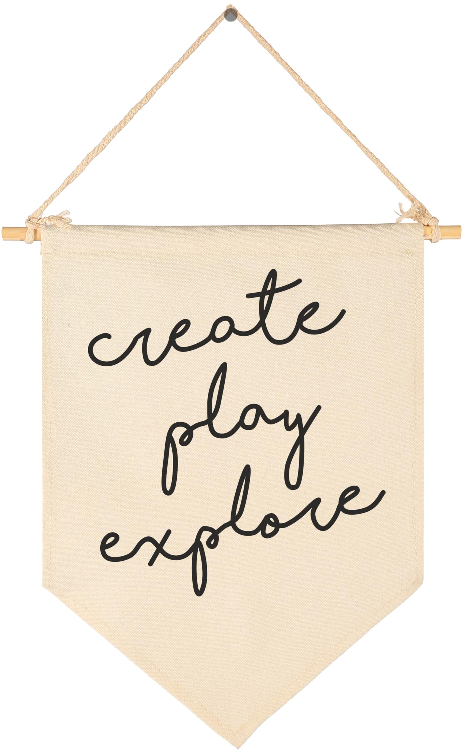 Create Play Explore-Flag Wall Decor Gift for Baby Boys Girls Kids-Canvas Hanging Banner Pennant Wall Decor Gift for Nursery Baby Room Playroom Homeschool Reading Room Bedroom