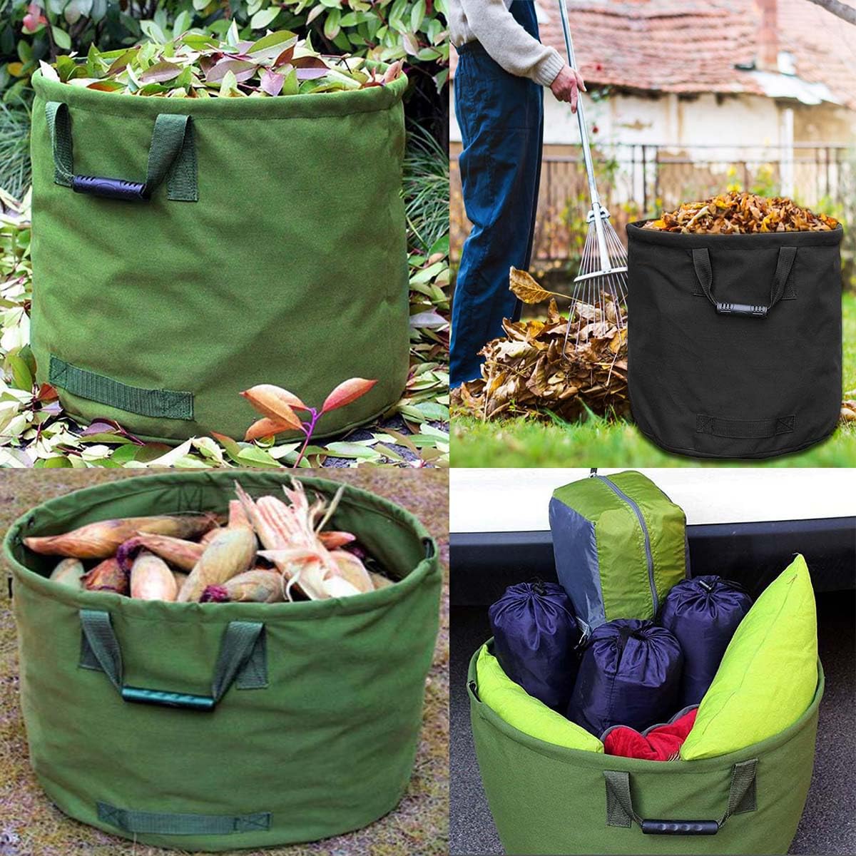 Paquete de 4 bolsas de basura de jardín, bolsas reutilizables resistentes con asas de goma, bolsas de gran capacidad de 22 x 18 pulgadas, para recoger residuos, hojas y hierba (negro)