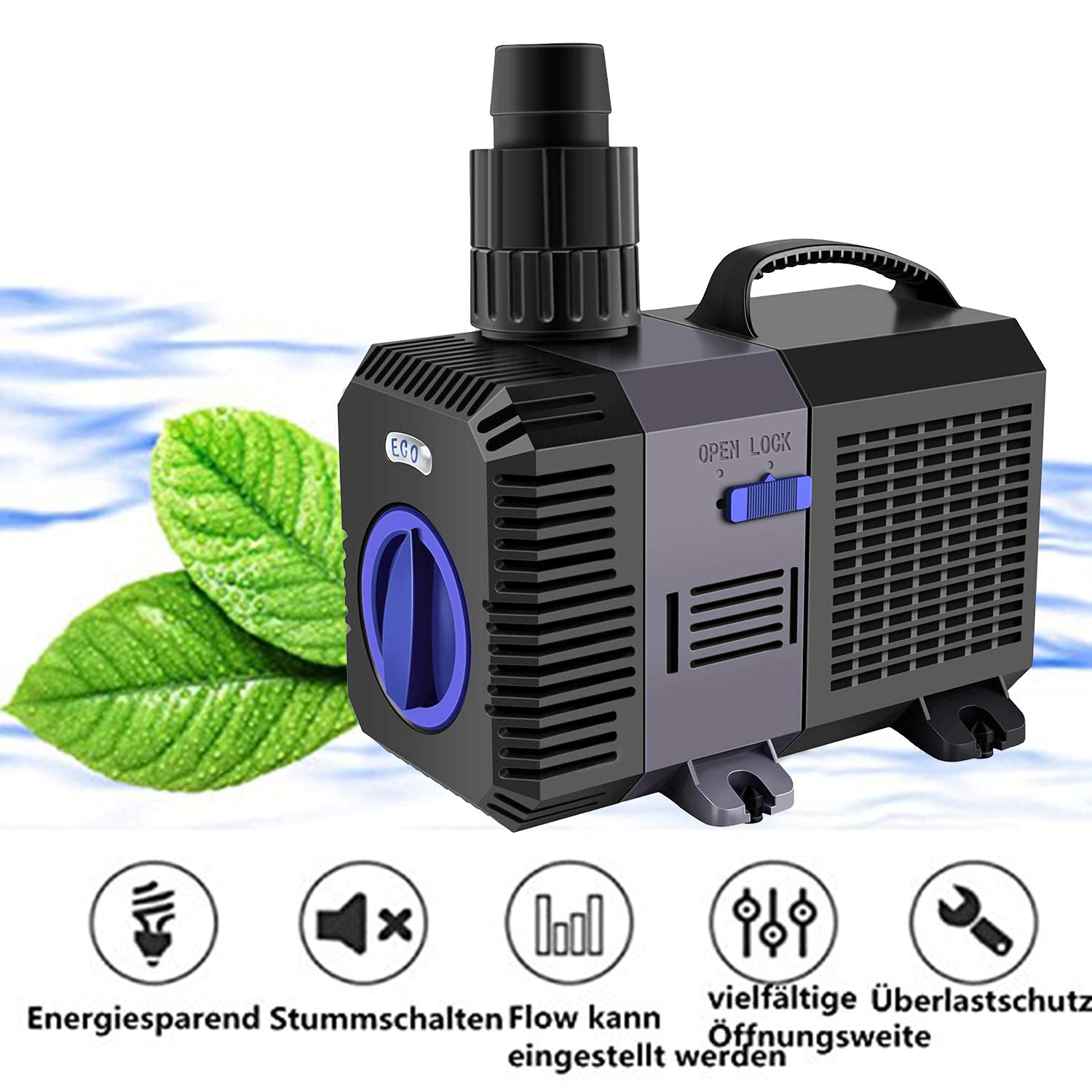 Eco Pompa per Laghetto con Filtro Ad Acqua, Super Eco Pompa Laghetti Sommergibile, Anfibio Pompe Acquario Laghetto per Terrari, Sistemi di Circolazione per Laghetti Carpa 7000l/h 50W