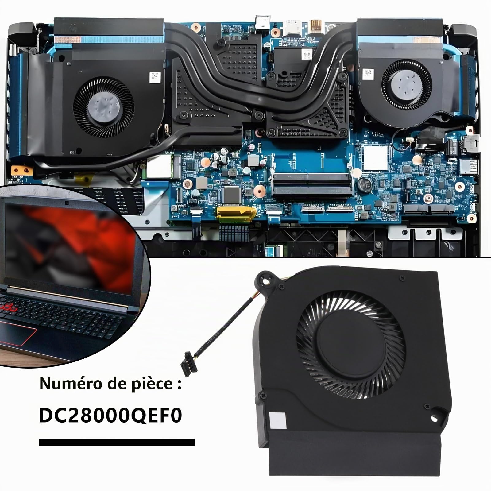 Ventilateur de refroidissement GPU pour ordinateur portable 4 broches Compatible avec Acer Nitro 5 AN517-41 AN517-52 AN515-55 AN515-56 AN515-57 DC28000QEF0