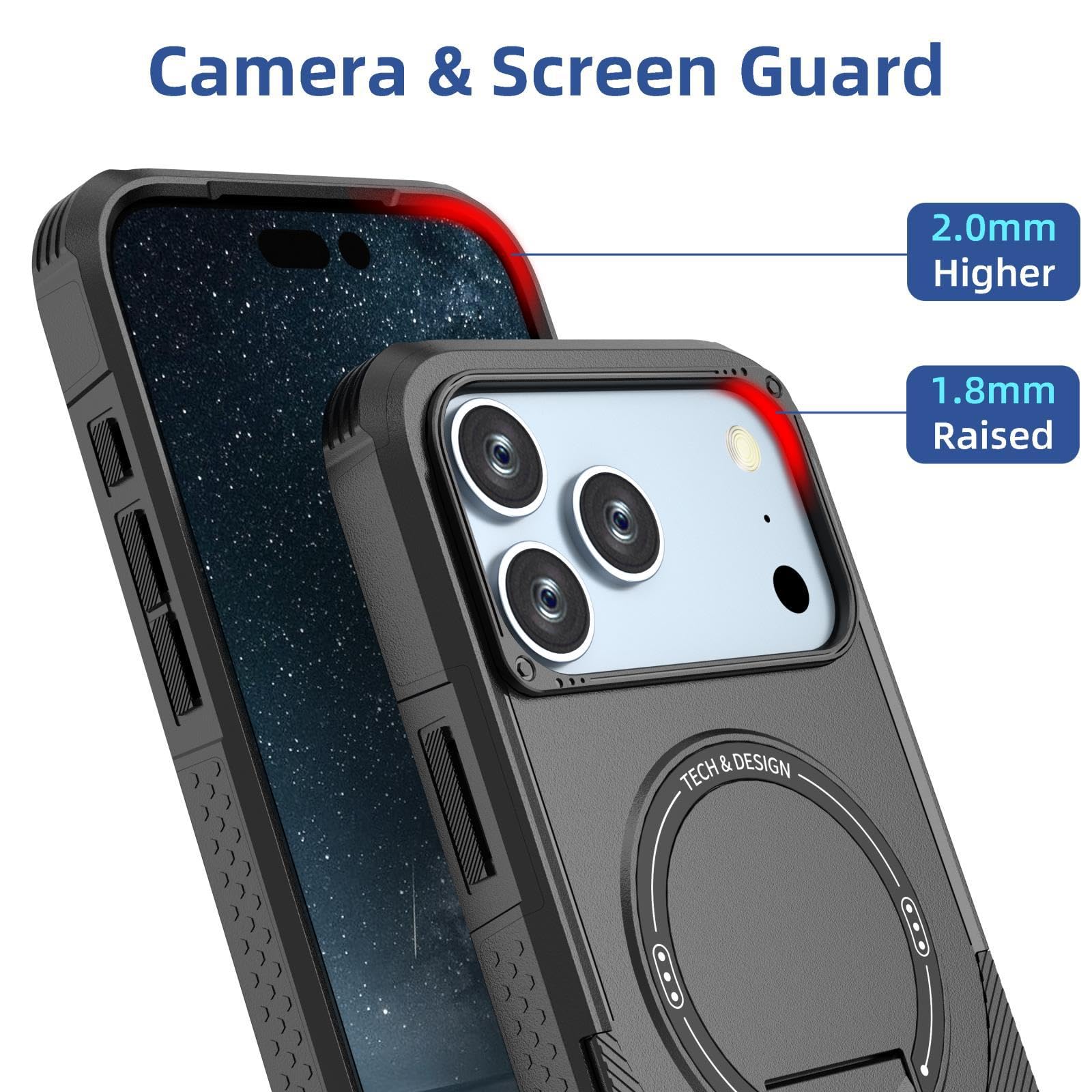 Magnetisch Hülle für iPhone 17 Pro Max/17 Pro/17 Air/17, Dünne Gefrostet rutschfeste Schutzhülle mit Versteck Ständer Handyhülle,Schwarz,17 Pro