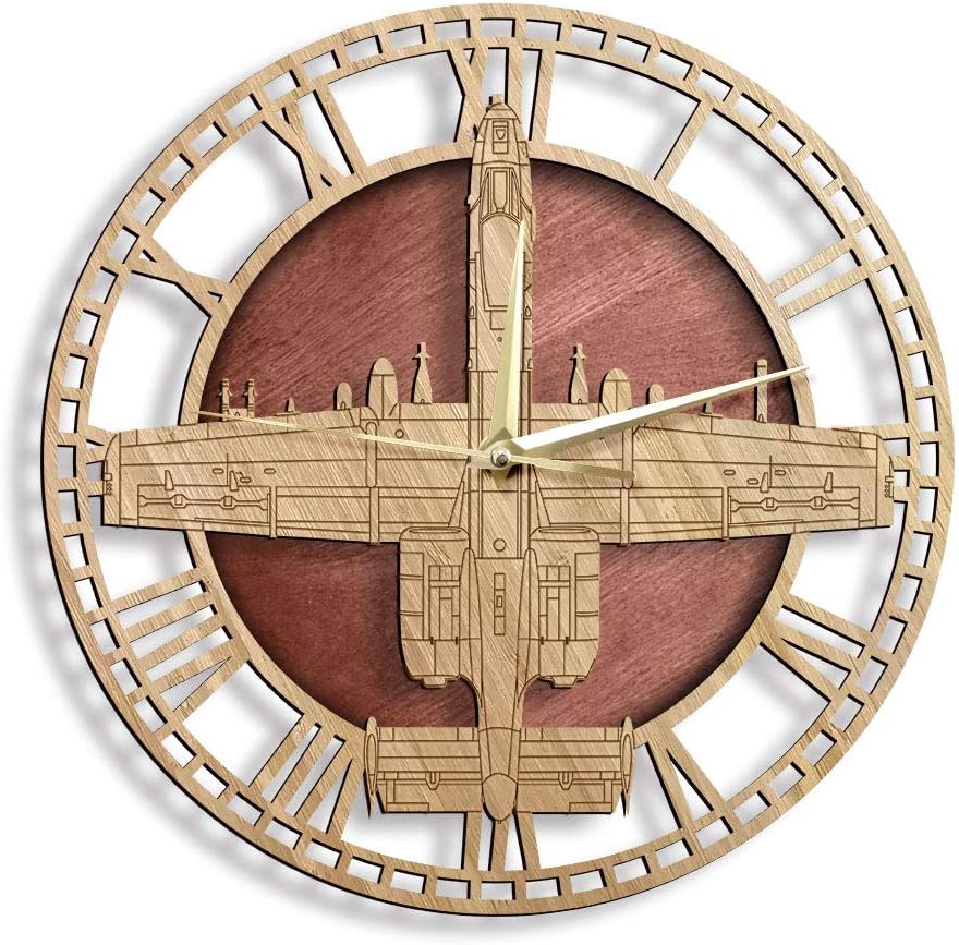 The Geeky Days A-10 Thunderbolt II Warthog Jetfighter Wooden Silent Quartz Wall Clock United States Air Force Vehicle Silent Non Ticking Rustic Watch