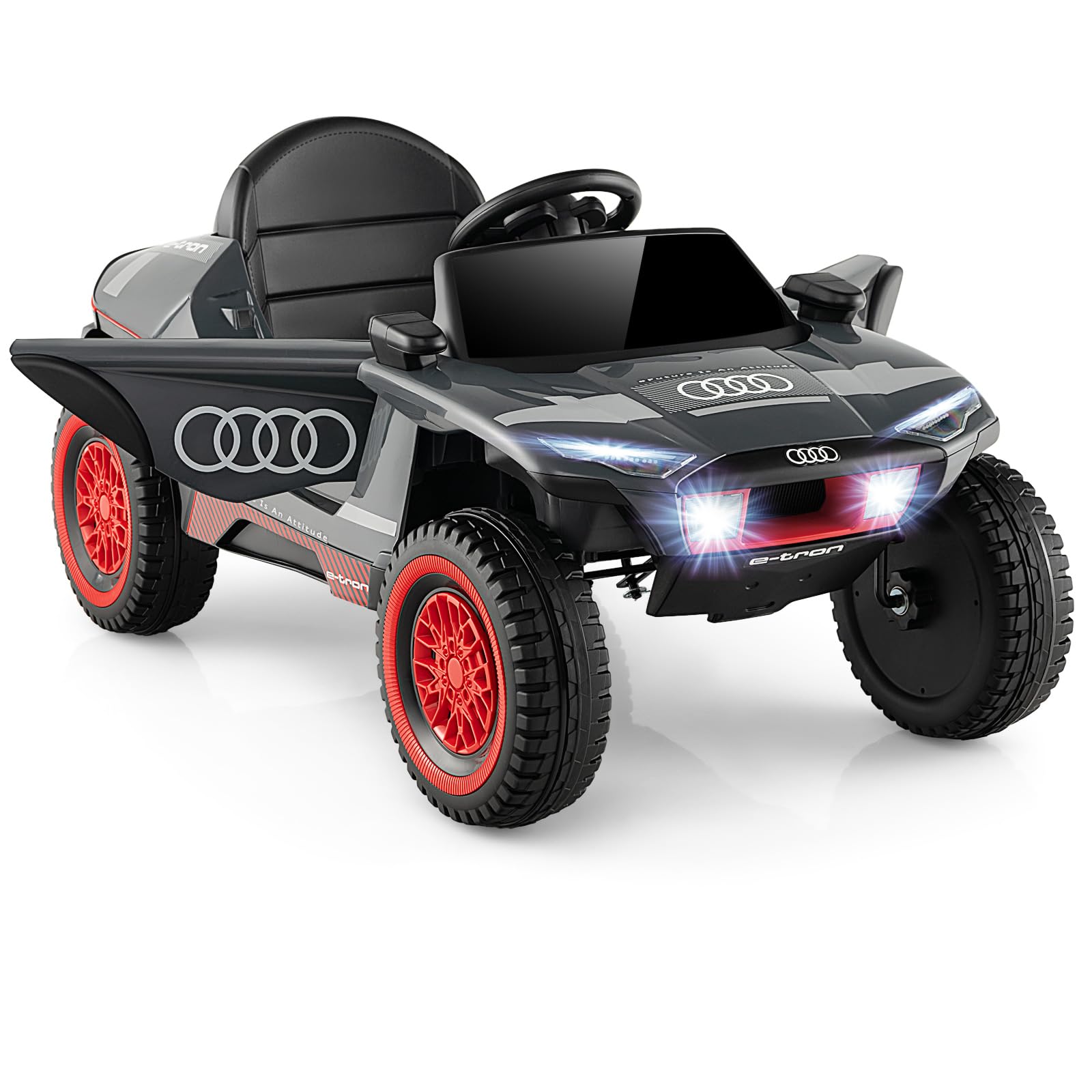 GOPLUS Voiture Electrique Enfants 12 V, Audi Quad 4x4 Electrique Enfants 1 Place avec Télécommande Parentale 2,4G, Musique Intégrée, Lumières LED, 3-6,5 km/h Charge 25KG pour Enfant 3 Ans+