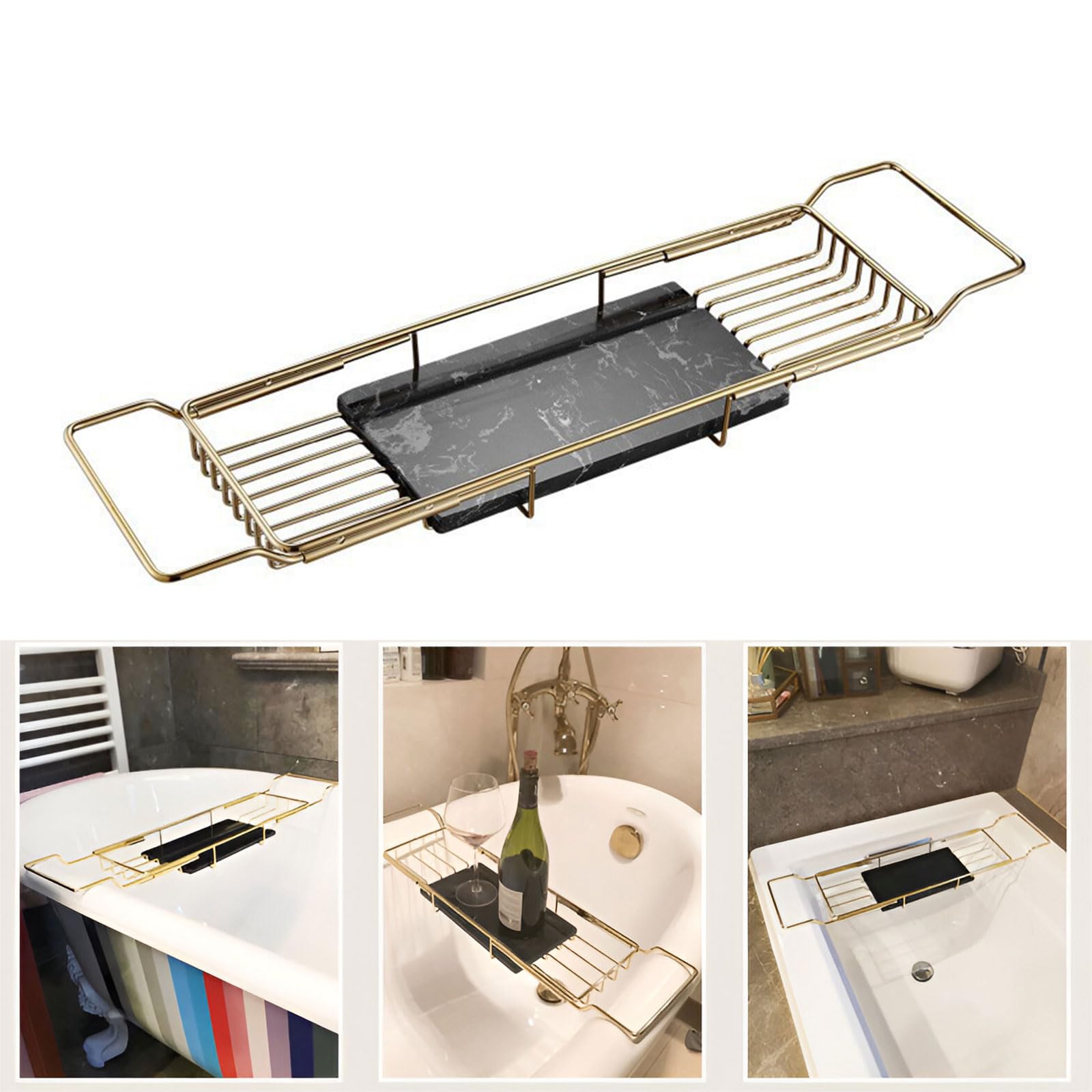 Bandeja de bañera ajustable, estante de alambre antideslizante expandible para tazas, tabletas, teléfono celular, organizador de estante de baño