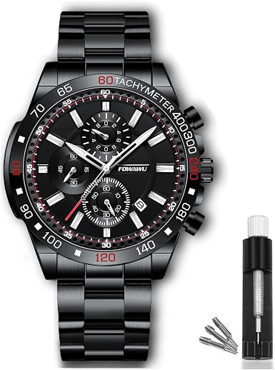 FOWAWU Cronograf Orologi Uomo,Sportivi Moda Nero Orologio Militare  Uomo,Quarzo Analogico Impermeabile Orolog Polso Uomo,Orologio Uomo Acciaio  Lavoro al Con Data e Giorno Alla Watch : Amazon.it: Orologi