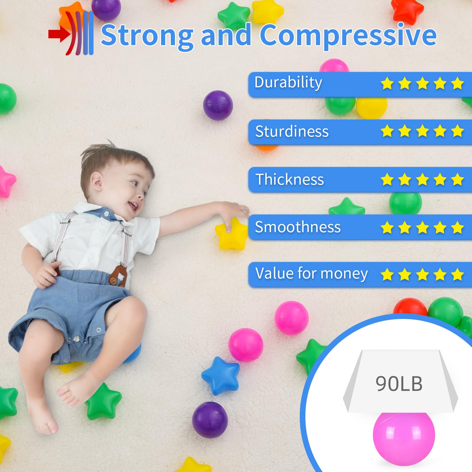 STARBOLO Balles de bac à balles en forme d'étoile pour tout-petits, 100 pièces de balles en plastique en forme d'étoile de couleurs vives pour enfants, cadeau idéal pour anniversaire de bébé, fête