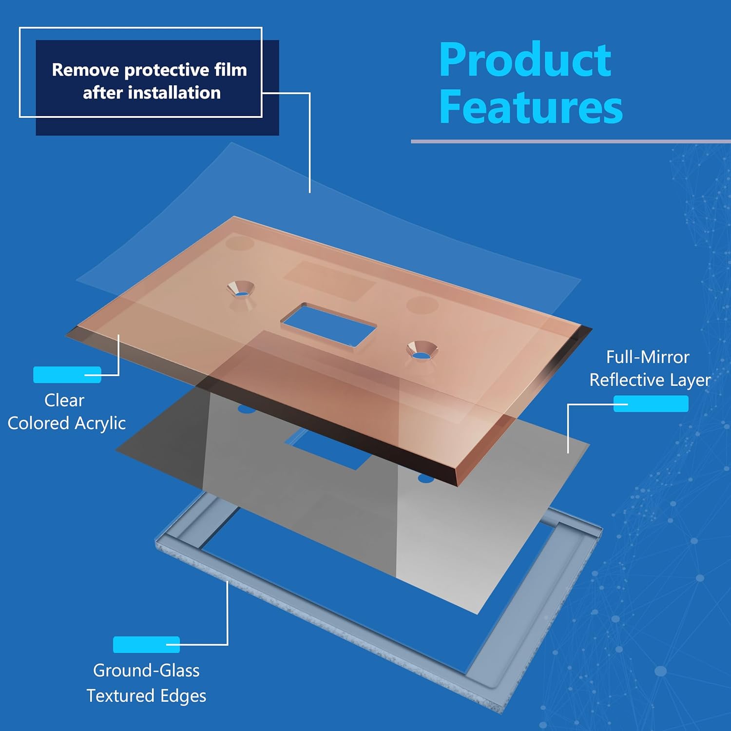 LIDER Toggle Switch Acrylic Wall Plate, Mirrored Light Switch Plate, Plexiglass Switch Cover, Mirror-like Reflective Finish, Modern Upgrade, Oversized 1-Gang 5.25" x 3.44", Rose Gold, 5 Pack