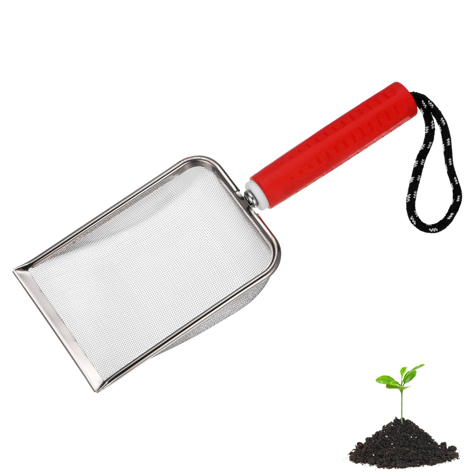 M METERXITY 1-Pack Gardening Soil Sifter, 1 mm Mesh Stainless Steel Portable Gardening Sifter with Soft Handle for Sand/Dirt/Rock Compost [White, Red]