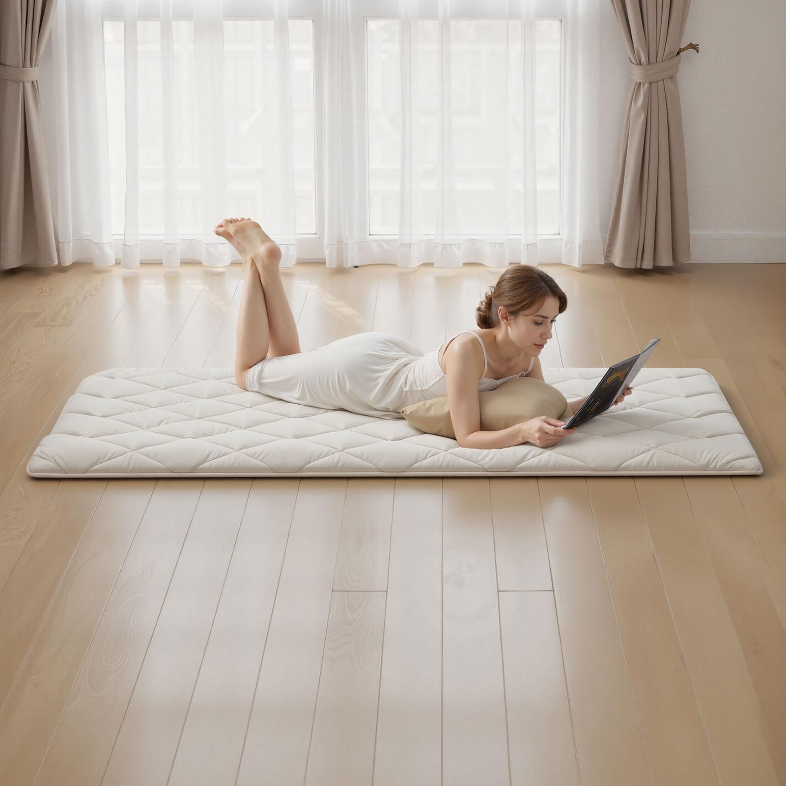 VEVOR Alfombra Tatami Japonesa colchón futón Plegable con Bolsa de Almacenamiento y fijación, Alfombra de Suelo de 9 Capas para Dormir, Dormitorio, meditación, Yoga