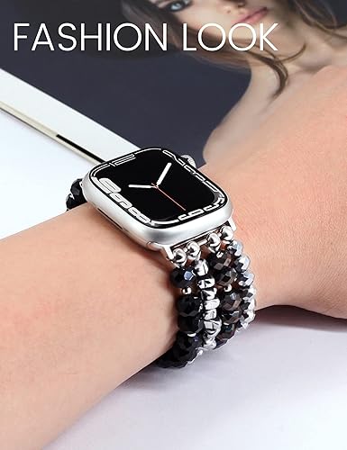 Miniatura 7 de JR.DM Correas de pulsera de cuentas para mujer compatibles con Apple Watch de 1.575 pulgadas, 1.496 pulgadas, 1.614 pulgadas, 1.732 pulgadas,