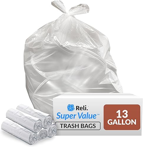 Reli. Bolsas de basura de 13 galones | 250 bolsas | transparentes | Cocina alta | Fuertes | Basura