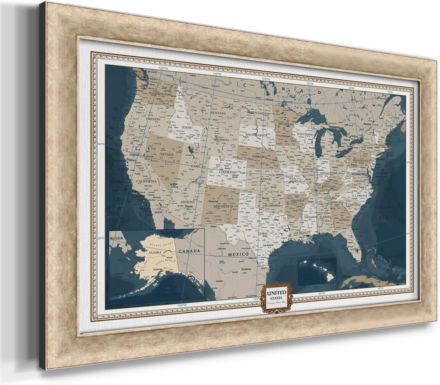 Renditions Gallery Colorful World Map Canvas Wall Art with Mahogany Frame Wall Hanging Travel Map with Push Pins for Living Room, Bedroom, Office Room image 3