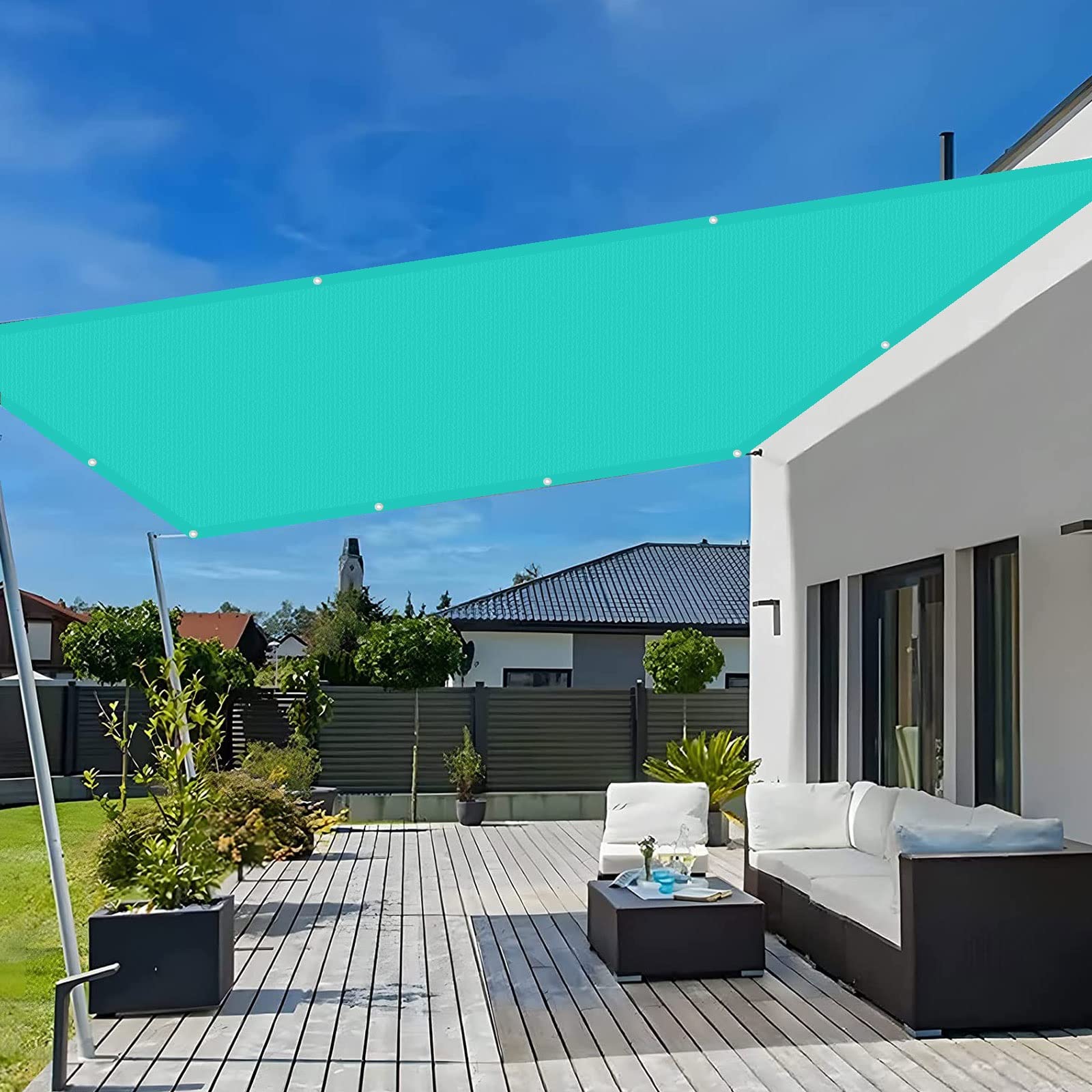 Rechteckig Sonnensegel 3 x 10 m Sonnenschutz Wasserdicht UV Sonnenschutz Windschutz Sonnendach mit Spannseilen mit Befestigungs Kit für Terrasse Garten Balkon, Himmelblau