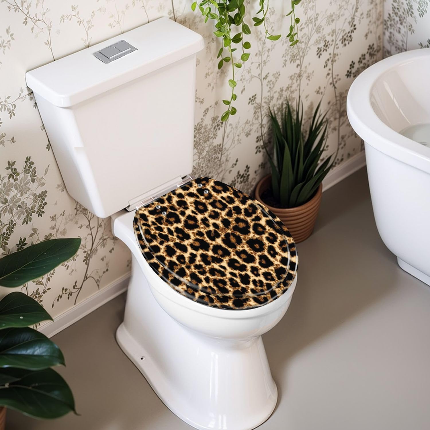 Round Toilet Seat Leopard skin pattern animal fur seamless Resin Toilet Seat Slow Quiet Close Lid with Quick-Release Hinges Cover Bumpers Easy to Clean Install