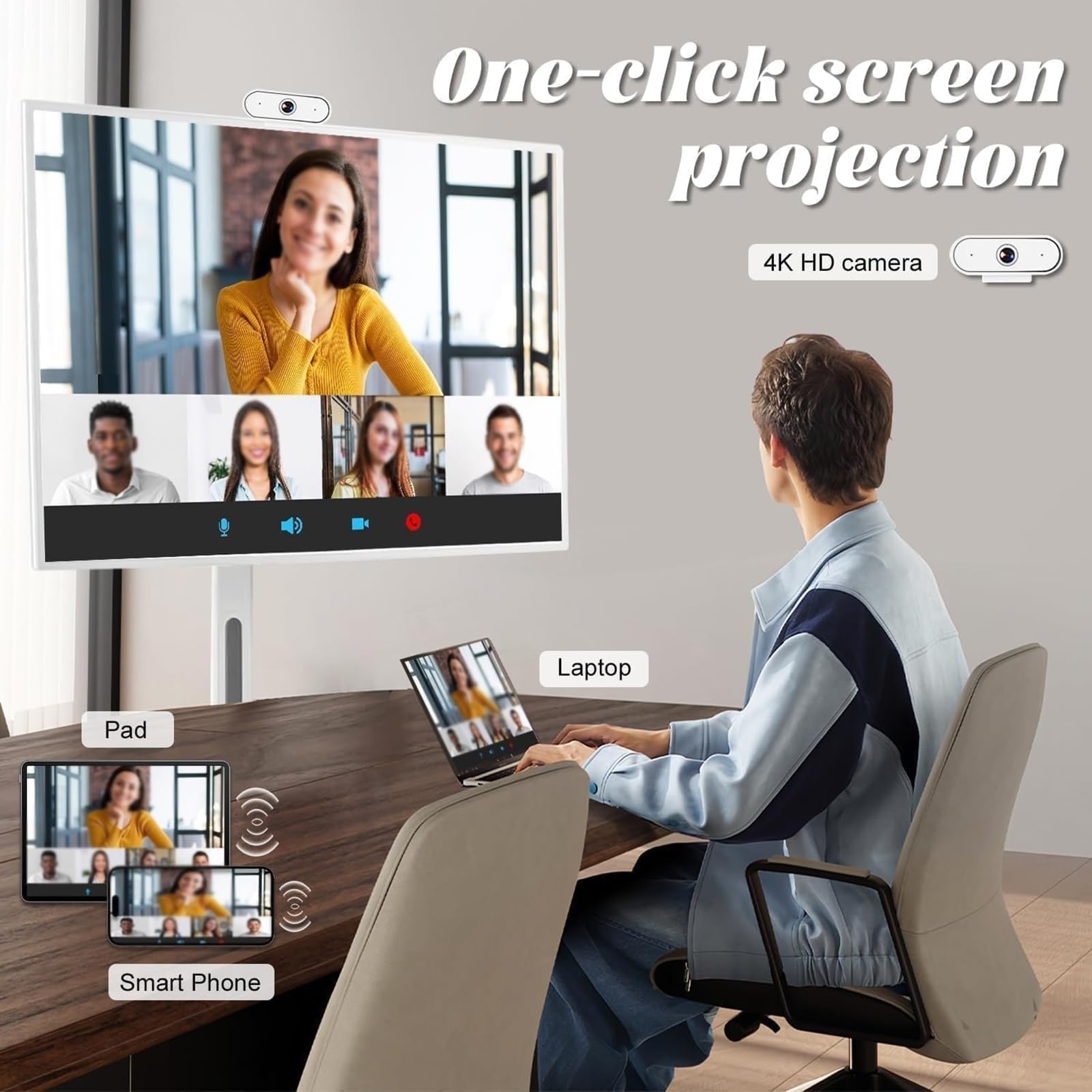 TV Inteligente PortáTil con Pantalla TáCtil 32", Control por Voz, Almacenamiento 8 GB + 128 GB, Soporte con Ruedas, TransmisióN InaláMbrica Y CáMara Integrada, para Hogar, Oficina