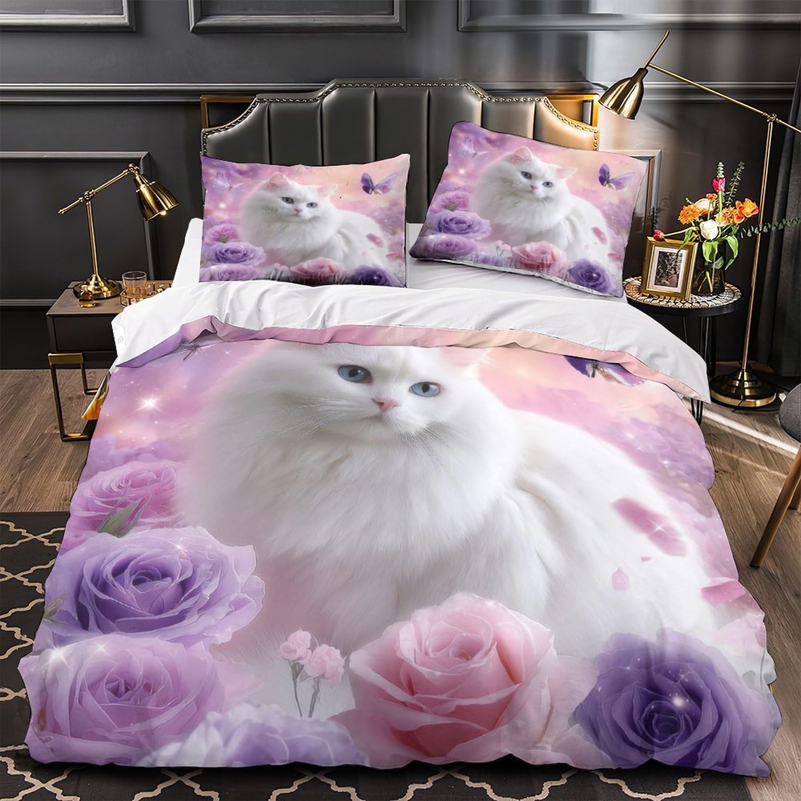Housse de couette chat fantaisiste parure lit microfibre