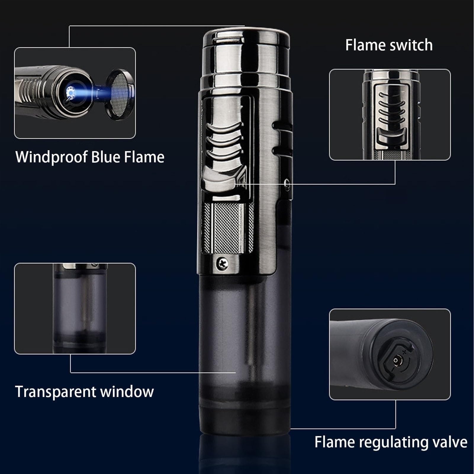 Jet Flame Lot de 2 briquets au butane portables, coupe-vent, visibles pour bougies et camping, pour homme (butane non inclus)