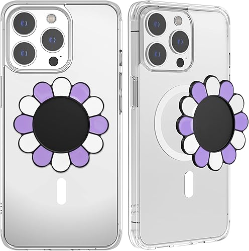 Miniatura 6 de metisinno Base magnética compatible con agarres de teléfono PopSocket y fundas MagSafe para iPhone, patrón de girasol morado y blanco